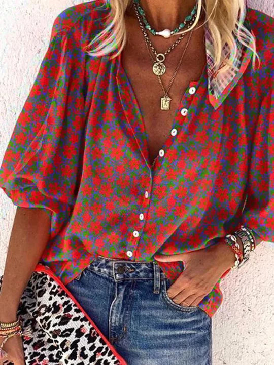 Pia - Blumen Bluse mit Vintage Knöpfen