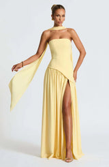 Viorica | Damen Trägerloses Abendkleid Maxi Elegant – Gelb