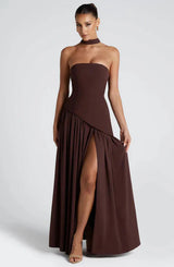 Viorica | Damen Trägerloses Abendkleid Maxi Elegant – Braun