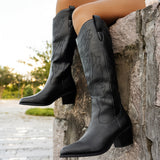 Viveka | Damen Westernstiefel Kniehoch Weite Wade – Schwarz