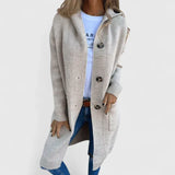 Vrenike | Damen Lange Strickjacke mit Kapuze – Beige