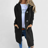 Vrenike | Damen Lange Strickjacke mit Kapuze – Schwarz