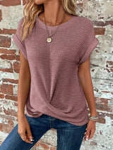 Johanna | Waffelstrick Kurzarm Top Damen Baumwollmischung – Staubiges Rosa