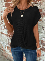 Johanna | Waffelstrick Kurzarm Top Damen Baumwollmischung – Schwarz