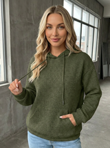 Mila | Waffelstrick Kapuzenpullover Damen – Olivgrün