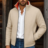 Walfried | Herren Strickjacke mit Stehkragen – Khaki