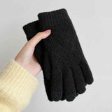 Warme Strickhandschuhe Damen – Schwarz