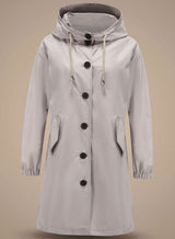 Greta | Wasserabweisender Trenchcoat Damen Kapuze Langer Outdoor-Mantel – Grau