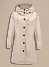 Greta | Wasserabweisender Trenchcoat Damen Kapuze Langer Outdoor-Mantel – Beige