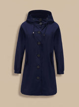 Greta | Wasserabweisender Trenchcoat Damen Kapuze Langer Outdoor-Mantel – Marineblau