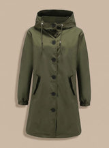 Greta | Wasserabweisender Trenchcoat Damen Kapuze Langer Outdoor-Mantel – Olivgrün