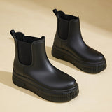 Elfriede | Wasserdichte Stiefel Chelsea Damen Plateau Regenstiefel – Schwarz