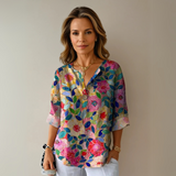 Damenbluse mit Blumenmuster und langen Ärmeln – Wildrosen