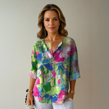 Damenbluse mit Blumenmuster und langen Ärmeln – Pfingstrosenblüten