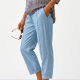 Weitbeinige Damen Sommerhose mit Elastischem Bund – Blau