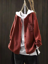 Welmina | Damen Oversize Strickjacke mit Knopfleiste – Rot