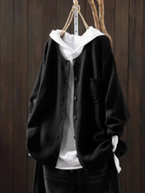 Welmina | Damen Oversize Strickjacke mit Knopfleiste – Schwarz