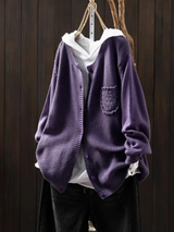 Welmina | Damen Oversize Strickjacke mit Knopfleiste – Lila