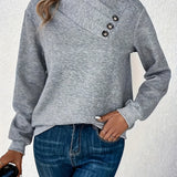 Welmora | Damen Pullover Asymmetrischer Kragen Langarm – Dunkelgrau