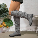 Wencka | Damen Kniehohe Stiefel Overknee-Look – Hellgrau