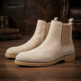 Wendelin | Herren Chelsea Stiefelette Wildleder-Optik – Creme-Weiß
