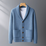 Wendelin | Herren Strickjacke mit Schalkragen – Blau