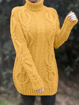 Wendeline | Damen Langer Zopfmuster Rollkragen Strickpullover – Gelb