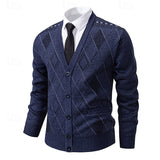 Wendric | Herren Strickjacke Rautenmuster V-Ausschnitt – Marineblau