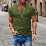 Alexander | Herren Tiefes V-Ausschnitt Freizeit T-Shirt – Olivgrün