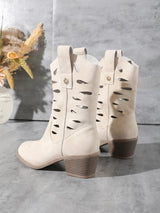 Western Stiefeletten Cutout Absatz – Creme