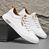 Herren Weiße Leder Sneaker Mit Schnürung – Klassische Freizeit Schuhe – Kristallweiß