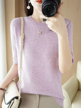 Heidi-Mode | Kurzärmliger Wollpullover – Lavendel