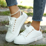 Marion | Damen Freizeit-Sneaker mit Steppung und Schnürung – Weiß