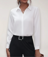 Stefanie | Damen Maßgeschneiderte Bluse mit Knopfleiste für Büro-Outfits – Weiß