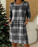 Wibeke | Damen Strickkleid Karo Langarm – Schwarz