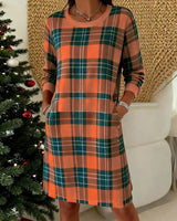 Wibeke | Damen Strickkleid Karo Langarm – Orange