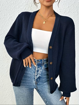 Wibela | Damen Oversize Strickjacke mit Knöpfen – Marineblau