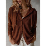 Wiberna | Damen Kapuzen-Strickjacke mit Knopfleiste – Kastanienbraun