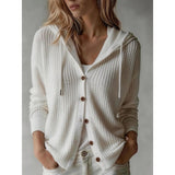 Wiberna | Damen Kapuzen-Strickjacke mit Knopfleiste – Weiß