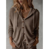 Wiberna | Damen Kapuzen-Strickjacke mit Knopfleiste – Khaki