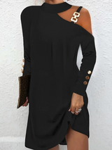Wiberna | Damen Strickkleid schulterfreies Langarmkleid – Schwarz