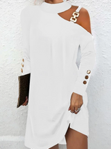 Wiberna | Damen Strickkleid schulterfreies Langarmkleid – Weiß