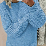 Wibrun | Damen Oversize Strickpullover Herbst Winter – Hellblau