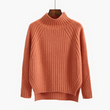 Wibula | Damen Rippenstrick-Pullover mit Stehkragen – Orange