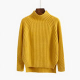 Wibula | Damen Rippenstrick-Pullover mit Stehkragen – Gelb