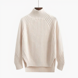 Wibula | Damen Rippenstrick-Pullover mit Stehkragen – Weiß