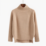 Wibula | Damen Rippenstrick-Pullover mit Stehkragen – Beige
