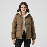 Wilhelmine | Damen Pufferjacke mit Kapuze, Weiche Fleece Fütterung und Komfort Design – Braun