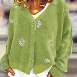 Wilteke | Damen Strickjacke mit Gänseblümchen-Stickerei – Grün
