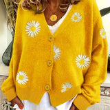 Wilteke | Damen Strickjacke mit Gänseblümchen-Stickerei – Gelb